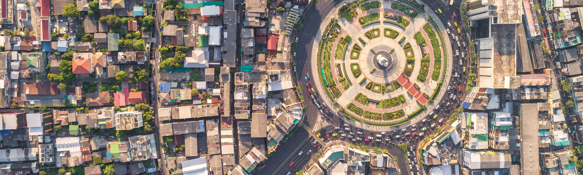 Aerial view of a roundabout and traffic via Shutterstock