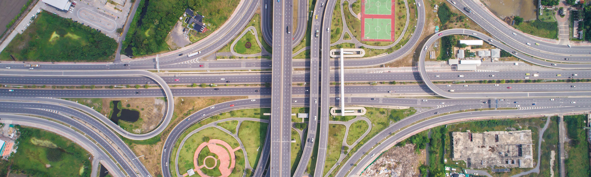 Road intersection from above, via Shutterstock